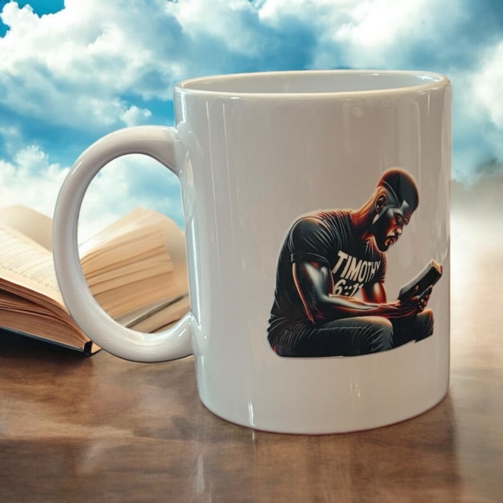 White Mug with Reading Design